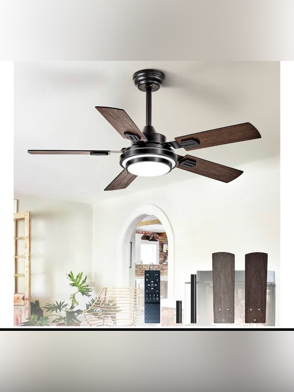 Depuley 42-Inch Ceiling Fan with Light: Walnut Ceiling Fans with 5 Blades